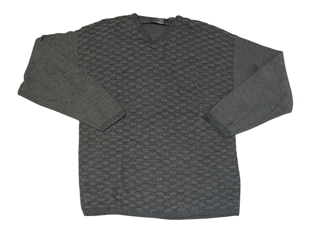 J Ferrar Sweater Mens Large Charcoal Gray V Neck Made in Italy Wool Blend Knit